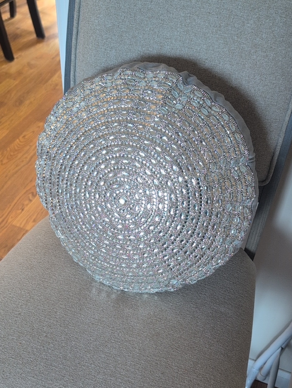 Round Silver Sequin Decorative Pillow - Brand Unspecified